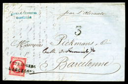 O N°17B, 80c Rose Obl 'ESTRANGERO BARCELONA' Sur Lettre Avec Annotation 'par Alicante'+ Taxe '3' Au Départ De Marseille  - 1849-1876: Klassik