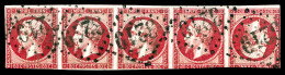 O N°17Bc, 80c Rose, Tête-bêche Tenant à Normaux En Bande De 5 Oblitération Losange GC 3219 De Rouen (Seine-Maritime), Qu - 1849-1876: Période Classique