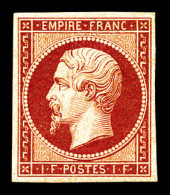 Delcampe - ** N°18, 1f Carmin, Timbre D'une Grande Fraîcheur, Deux Points De Gomme Sans Importance. SUP. R. (signé Calves/Margues/c - 1853-1860 Napoléon III