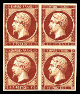 * N°18d, 1F Carmin Impression De 1862 En Bloc De Quatre (1ex**), Fraîcheur Postale, SUPERBE, R.R.R. (signé Calves/certif - 1853-1860 Napoleon III
