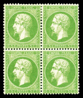 ** N°20, 5c Vert, Bloc De Quatre (2ex*), Très Bon Centrage. TB (signé Brun/certificat)  Qualité: ** - 1862 Napoléon III.