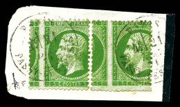 O N°20, 5c Vert: Piquage à Cheval Sur 2 Exemplaires Obl Càd De PARIS PASSY Sur Son Support. TTB. R. (certificat)  Qualit - 1849-1876: Klassik