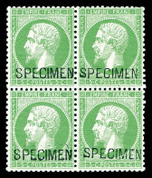 ** N°20f, 5c Vert Surchargé 'SPECIMEN' En Bloc De Quatre (2ex*), Fraîcheur Postale. SUP. R. (certificat)  Qualité: ** - 1862 Napoléon III.
