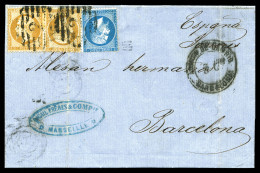 O 1864, 10c Empire Dentelé X2 Ex + 20c Empire Dentelé Obl Grand Chiffre 2 De Barcelone + Cachet Rond Admon De Cambio / B - 1849-1876: Klassik