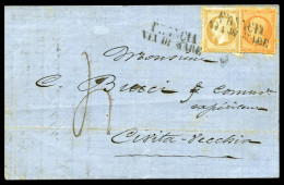 O 1867, Afft Composé: 10c + 40c Empire Dentelé Sur Lettre à Destination De CIVITA-VECCHIA Obl 'FRANCIA VIA DE MARE', SUP - 1849-1876: Klassik
