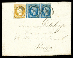 O 1862, Empire Dentelé: 10c Bistre + 20c Bleu Avec Exceptionnel PIQUAGE A CHEVAL En Paire Sur Papier D'Affaire De Fourca - 1849-1876: Klassik