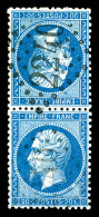 O N°22b, 20c Bleu, Paire Tête-bêche Verticale. B (signé Calves/Brun/certificat)  Qualité: Oblitéré  Cote: 1400 Euros - 1862 Napoléon III.