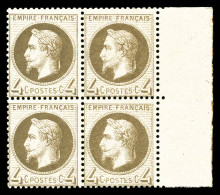 ** N°27B, 4c Gris Type II En Bloc De Quatre Bord De Feuille Latéral, Fraîcheur Postale, TTB (certificat)  Qualité: ** - 1863-1870 Napoleon III With Laurels