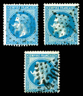 O N°29Bb, 20c Bleu Type II à La Corne: 3 Exemplaires TB  Qualité: Oblitéré  Cote: 390 Euros - 1863-1870 Napoleone III Con Gli Allori