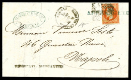 O N°31, 40c. Lauré Obl. GC ITALIEN '184' Et Griffe Bleue AFFRANCHIE + Griffe PIROSCAFI MERCANTO +càd NAPOLI L Sur Lettre - 1849-1876: Classic Period