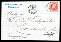 O N°32, 80c Rose Sur Lettre Obl Ancre Et Cachet Maritime Ligne U Paquebot Francais, Départ De Marseille Pour Constantino - 1849-1876: Classic Period