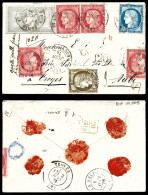 O Lettre Chargée (descriptif Au Verso) Affranchie Des Timbres N°33 + 56 +57 (4) (1ex Pli) +60, Oblitérés Cachet à Date ' - 1849-1876: Classic Period