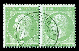 O N°35, 5c Vert-pâle Sur Bleu En Paire Obl Càd Central. SUP (signé)  Qualité: Oblitéré  Cote: 500 Euros - 1863-1870 Napoléon III Con Laureles