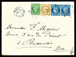 O 5c Vert-pâle Sur Bleu, 15c Et Paire Du 25c Cèrès Dentelé (N°35 + 59 + Paire 60) Obl étoile '17' Sur Lettre De PARIS Le - 1849-1876: Classic Period