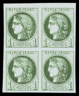 ** N°39A, 1c Olive Report I En Bloc De Quatre, Fraîcheur Postale, SUPERBE (certificat)  Qualité: ** - 1870 Bordeaux Printing