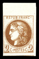 ** N°40A, 2c Chocolat Report 1, Haut De Feuille, Fraîcheur Postale, SUPERBE (certificats)  Qualité: ** - 1870 Ausgabe Bordeaux