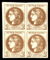 ** N°40Aa, 2c Chocolat Report 1 En Bloc De Quatre Bord De Feuille (2ex*), Fraîcheur Postale, SUPERBE. R.R (signé Calves/ - 1870 Bordeaux Printing