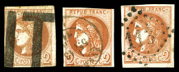 O 2c Bordeaux Rep 2: 3 Exemplaires Avec Nuances Et Oblitérations. TTB  Qualité: Oblitéré - 1870 Ausgabe Bordeaux