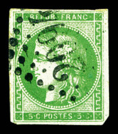 O N°42A, 5c Vert Report 1 (position 8), Infime Froissure, Belle Couleur Foncée. SUP. R. (signé Calves/Certificats)  Qual - 1870 Bordeaux Printing