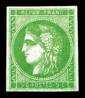 * N°42Aa, 5c Vert-jaune Sur Bleu Report 1, Position 12 Du Report, Fraîcheur Postale, Très Rare Dans Cette Couleur. SUP. - 1870 Emisión De Bordeaux
