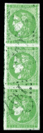 O N°42B, 5c Vert Rep 2 En Bande De Trois Verticale Obl GC 1307, SUPERBE (signé Calves/certificat)  Qualité: Oblitéré  Co - 1870 Bordeaux Printing