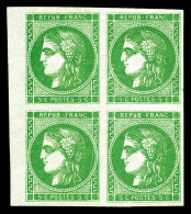 ** N°42Ba, 5c Vert-jaune Foncé Report 2, Bloc De Quatre Bord Bord De Feuille Latéral (1ex*), SUPERBE. R. (signé/certific - 1870 Bordeaux Printing