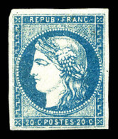 * N°44A, 20c Bleu, Gomme Légèrement Jaunie Sinon TB (signé Margues/certificat)  Qualité: *  Cote: 27500 Euros - 1870 Bordeaux Printing