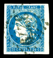 O N°44A, 20c Bleu Type I Report 1 Obl GC, Quatre Belles Marges. TTB (certificat)  Qualité: Oblitéré  Cote: 850 Euros - 1870 Emisión De Bordeaux