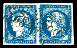 O N°44Aa, 20c Bleu Foncé Type I Report 1 En Paire Obl GC 5082, SUPERBE (signé Calves/Brun/certificat)  Qualité: Oblitéré - 1870 Emisión De Bordeaux