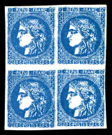 ** N°46B, 20c Bleu Type III Report 2: FAUX DE MARSEILLE En Bloc De Quatre, FRAÎCHEUR POSTALE, SUPERBE (certificat)  Qual - 1870 Emission De Bordeaux