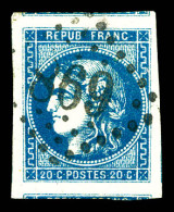 O N°46B, 20c Bleu Type III Report 2 Obl GC, Très Grandes Marges Avec 4 Voisins. SUP  Qualité: Oblitéré - 1870 Bordeaux Printing