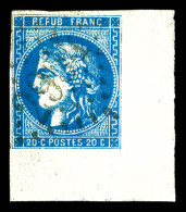 O N°46B, 20c Bleu Type III Report 2, Coin De Feuille. TTB  Qualité: Oblitéré - 1870 Bordeaux Printing