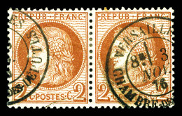 O N°51, 2c Rouge-brun, Paire Horizontale Obl VERSAILLES CHAMBRE DES DEPUTES De Novembre 76. TTB (certificats)  Qualité:  - 1871-1875 Ceres