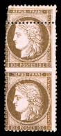 * N°58, 10c Brun Sur Rose: Piquage Decalé Tenant à Dentelé Sur 3 Cotés En Paire Verticale, R.R.R. Et SUPERBE (signé Brun - 1871-1875 Ceres