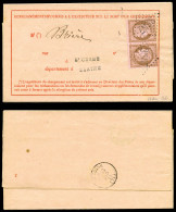 O N°58c, 10c Brun Sur Rose En Paire Tête-bêche Obl GC 3557 Sur Avis De Chargement. SUPERBE. R.R. (signée Scheller/certif - 1849-1876: Classic Period