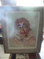 Peinture à L'huile D'un Clown Triste Signe J C Puvira 1979 - Huiles