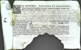 1722-Fede Di Sanita' Republicae Ulmensis, Mancante In Basso Del Sigillo Di Chius - Historische Documenten