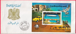 1977-Libia Foglietto Zeppelin Centenario UPU Su Fdc - Libia