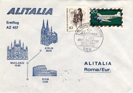 1969-Germania Alitalia Volo Colonia Roma Via Milano, Al Verso Annullo Meccanico  - Correo Aéreo