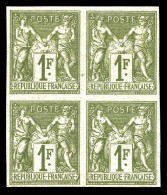 ** N°72a, 1f Bronze Type I Non Dentelé En Bloc De Quatre (2ex*), Fraîcheur Postale. SUP (signé Calves/certificat)  Quali - 1876-1878 Sage (Tipo I)