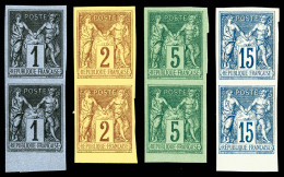 (*) N°75c/90d, Granet: 1c Noir (N°83f), 2c Brun (N°85d), 5c Vert (N°75c) Et 15c Bleu (N°90d), Les 4 Valeurs En Paires No - 1876-1898 Sage (Tipo II)