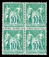 ** N°76, 10c Vert Type II En Bloc De Quatre, Centrage Parfait, Fraîcheur Postale. SUPERBE. R.R.R. (signé Calves/Roumet/c - 1876-1898 Sage (Type II)