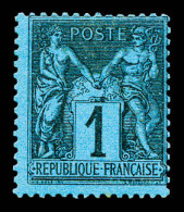 * N°84, 1c Noir Sur Bleu De Prusse, Très Jolie Nuance Et Grande Fraîcheur. SUP. R.R. (signé Calves/certificats)  Qualité - 1876-1898 Sage (Type II)