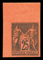 ** N°91b, 25c Noir Sur Rouge Non Dentelé, Coin De Feuille, Fraîcheur Postale. SUP (certificat)  Qualité: ** - 1876-1898 Sage (Type II)