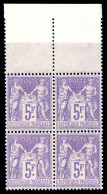 ** N°95, 5f Violet Sur Lilas, Bloc De Quatre Bdf, Fraîcheur Postale, Très Bon Centrage. SUP (certificat)  Qualité: ** - 1876-1898 Sage (Tipo II)