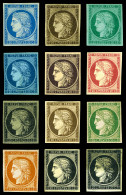 (*) Essais 20c Cérès: Très Bel Ensemble De 12 Exemplaires Avec Couleurs Différentes Dont Bleu Foncé Sur Bleu, Vert... TT - 1849-1850 Cérès