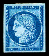 (*) Essais Cérès, 20c Bleu Foncé Sur Bleu. TB  Qualité: (*)  Cote: 300 Euros - 1849-1850 Ceres