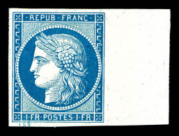 (*) Essais 1f Bleu, Bord De Feuille. SUP (certificat)  Qualité: (*)  Cote: 850 Euros - 1849-1850 Cérès