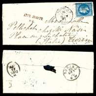 O LES ETATS UNIS' (probable), 20c Lauré, Obl Càd De Paris Le 25 Sept 1870 à DESTINATION DE TURIN (Italie), Griffe 'Affra - Guerra De 1870