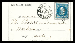 O LE JULES FAVRE N°1' Ou 'LE JEAN-BART N°2', 20c Lauré Obl Paris étoile 3 + Càd Place De La Madeleine Le 5 Oct 1870 Sur  - Guerra De 1870
